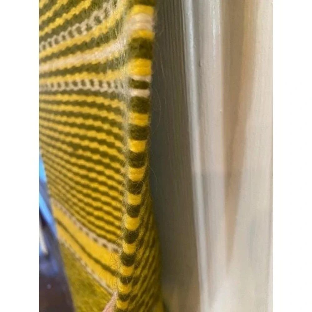 Vintage Hand Woven Wool Wall Hanging Striped Yellow Green Boho MidCentury Modern